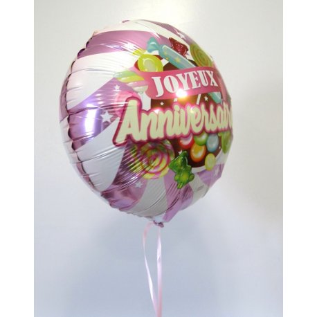 Ballon Alu Anniversaire 45 cm Bonbon Rose