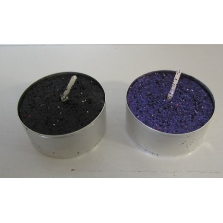 Boite 10 Bougies chauffe-plat pailletées Noires ou Violettes