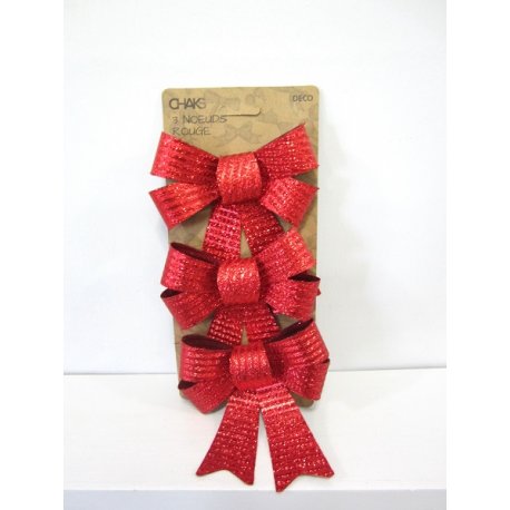 Set 3 noeuds velours rouge 12 cm