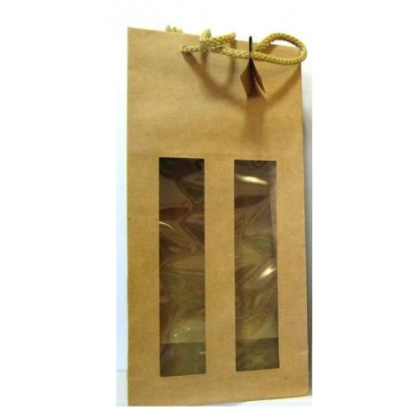 Sacs kraft, fenètre pour 2 bouteilles