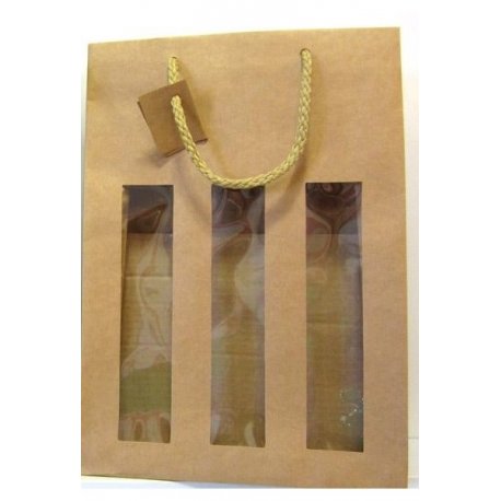 Sacs kraft, fenètre pour 3 bouteilles