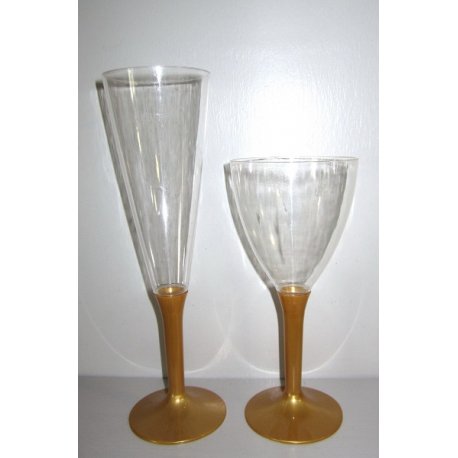 Verres ou flûtes plastique pied or
